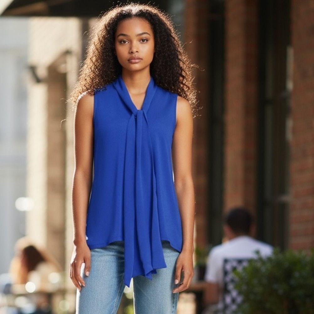 Vince Camuto Blue‎ Sleeveless Tie Front Blouse Size XXS